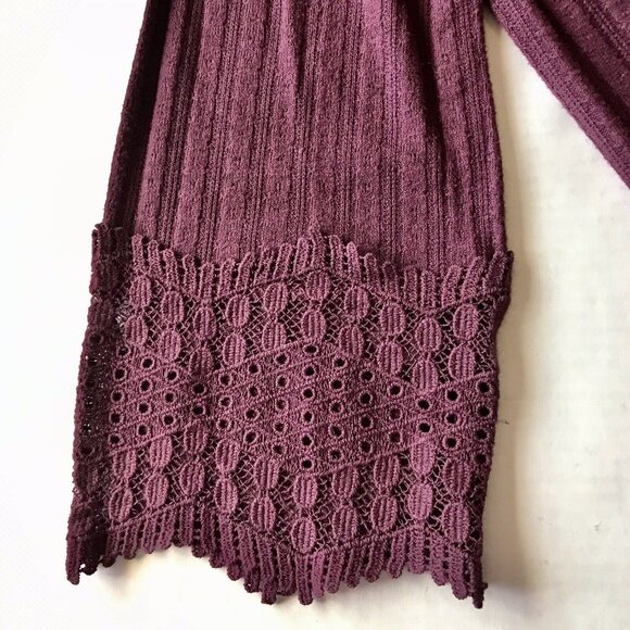 Xhilaration Open Cardigan Sweater Women’s Size‎  Medium Burgundy Lace Details - Picture 5 of 8